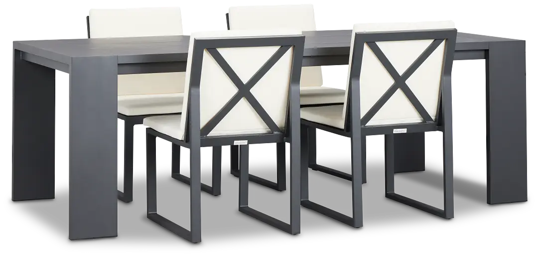Linear Dark Gray White 87" Aluminum Table & 4 Cushioned Side Chairs Linear Dark Gray White 87" Aluminum Table & 4 Cushioned Side Chairs