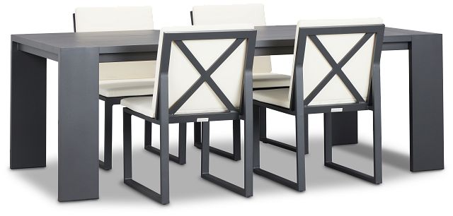 Linear Dark Gray White 87" Aluminum Table & 4 Cushioned Side Chairs