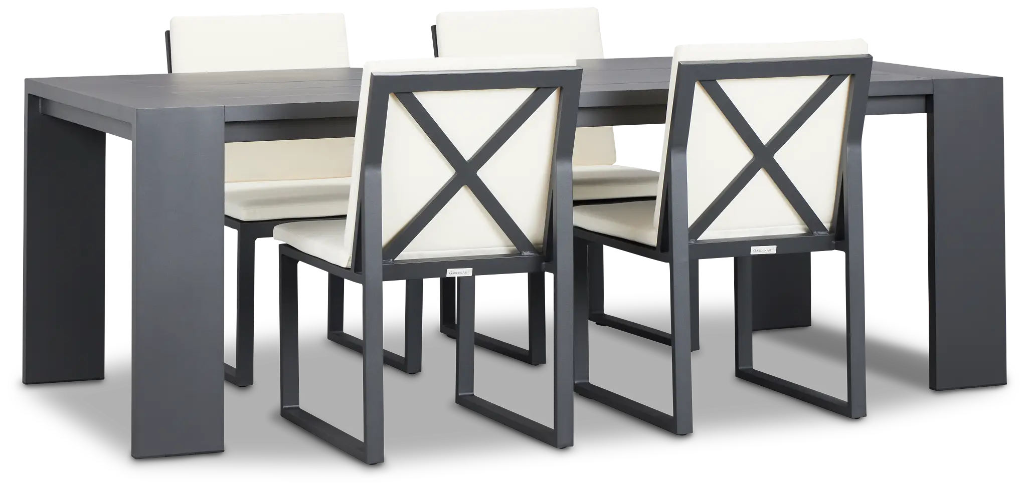 Linear Dark Gray White 87" Aluminum Table & 4 Cushioned Side Chairs Linear Dark Gray White 87" Aluminum Table & 4 Cushioned Side Chairs
