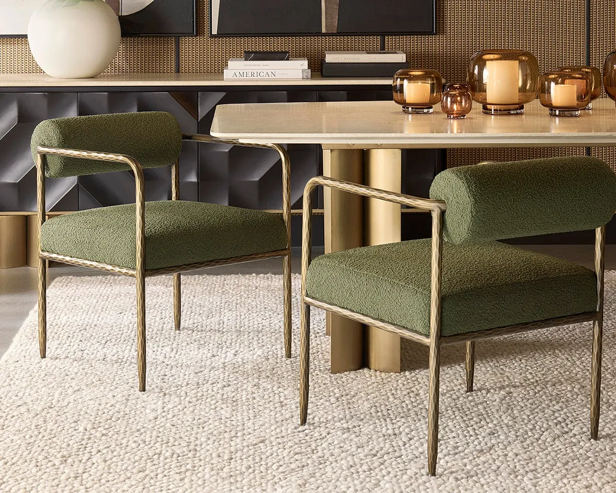 Ajan Dark Green Fabric Upholstered Arm Chair