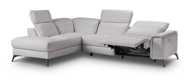 Pearson Gray Leather Left Bumper Power Reclining Sectional
