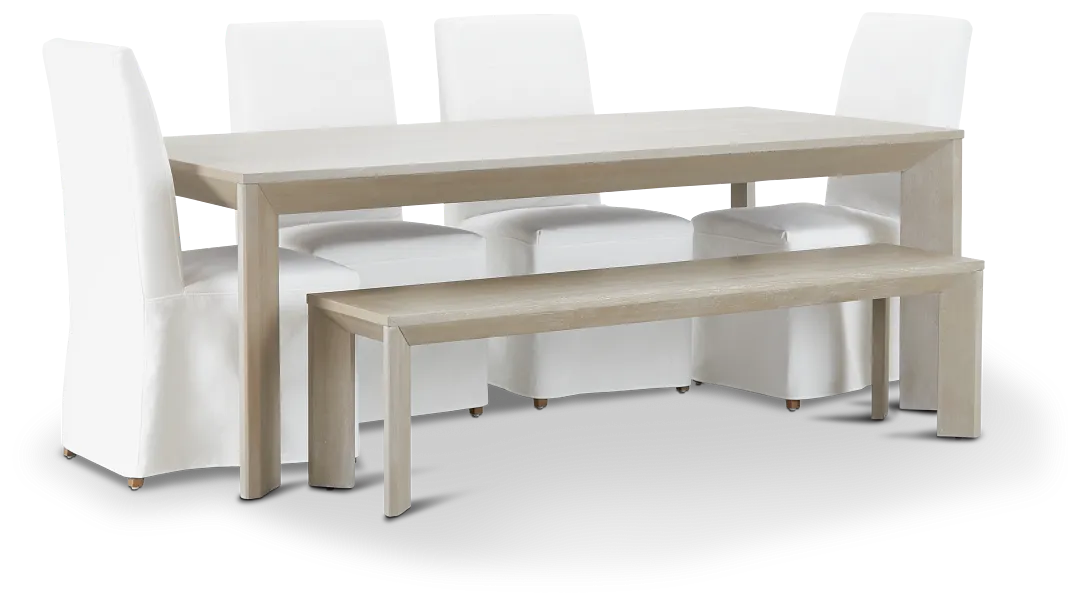 Destination Light Tone 84" Table, 4 Chairs & Bench