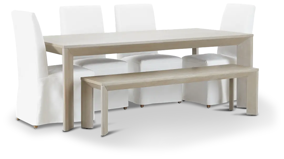 Destination Light Tone 84" Table, 4 Chairs & Bench Destination Light Tone 84" Table, 4 Chairs & Bench