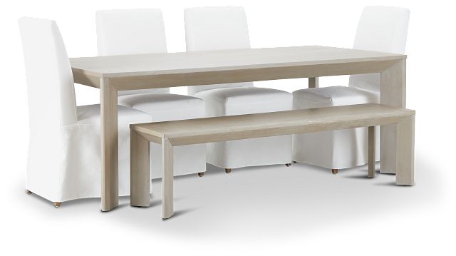 Destination Light Tone 84" Table, 4 Chairs & Bench