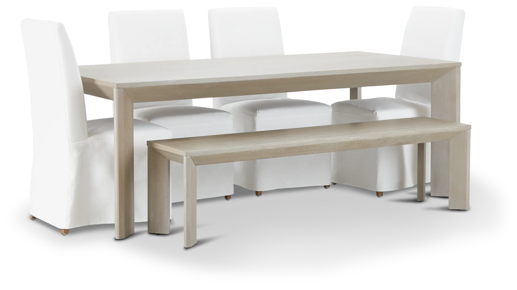 Destination Light Tone 84&quot; Table, 4 Chairs &amp; Bench