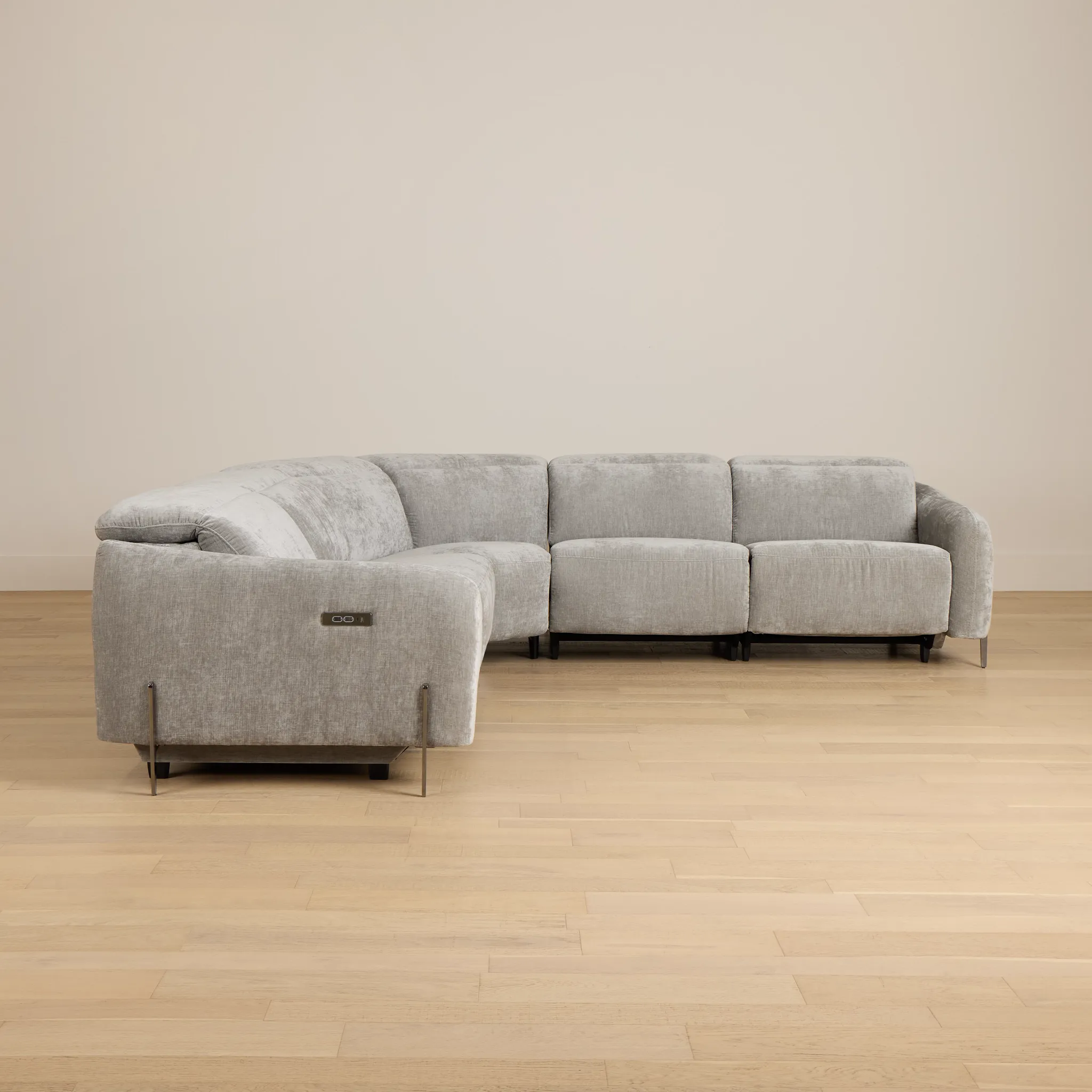 Zuri Gray Velvet Small Triple Power Reclining Two-arm Sectional