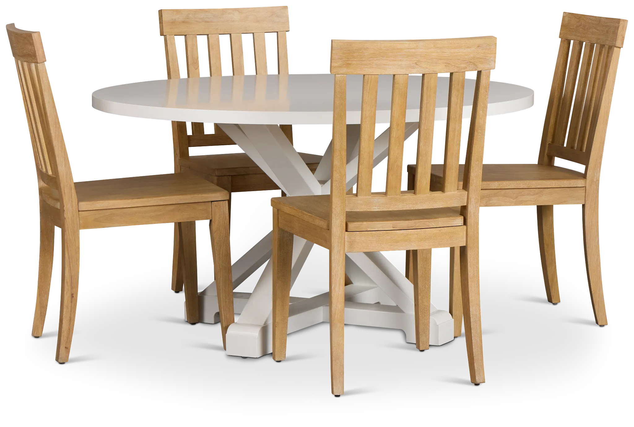 Nantucket White Round Table &amp; 4 Light Tone Chairs