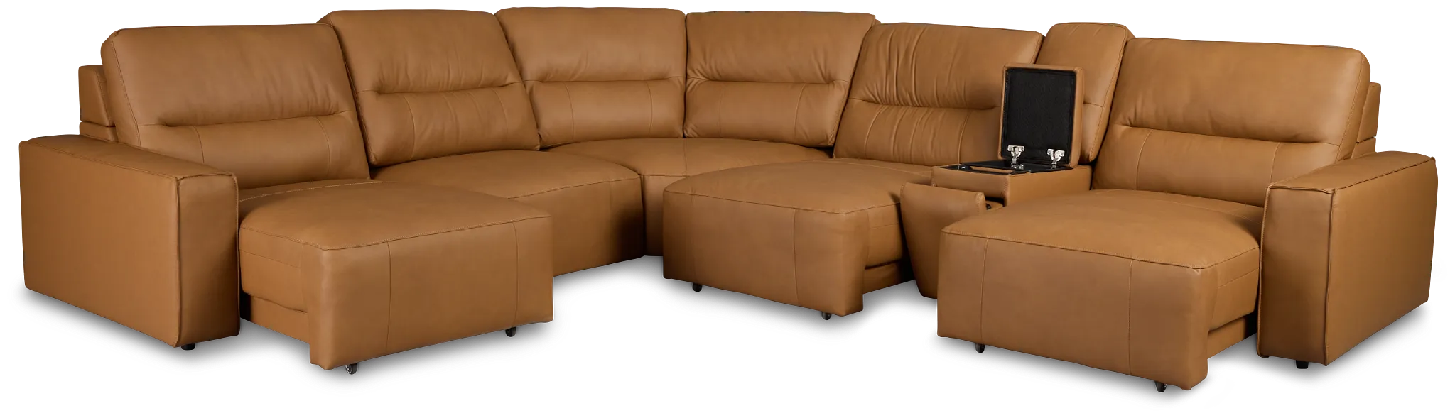 Rudy Brown Lthr/vinyl Medium Tri Power 2 Arm Extension Chaise Sectional