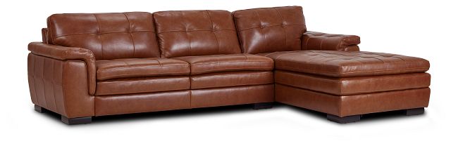 Braden Medium Brown Leather Small Right Chaise Sectional