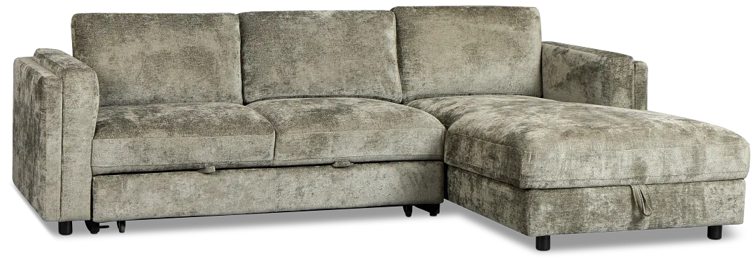 Farren Dark Green Fabric Small Right Chaise Storage Sleeper Sectional