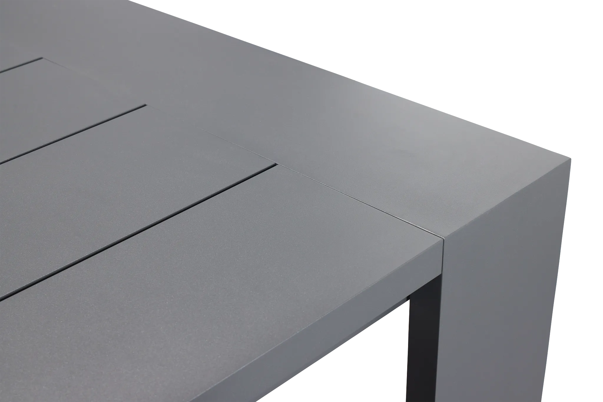 Linear Dark Gray 87" Aluminum Table & 4 Teak Sling Side Chairs