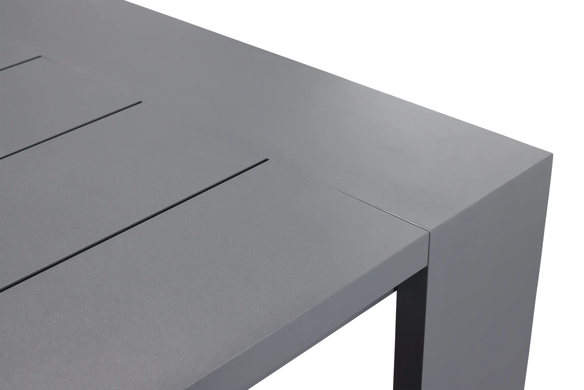 Linear Dark Gray 87" Aluminum Table & 4 Teak Sling Side Chairs Linear Dark Gray 87" Aluminum Table & 4 Teak Sling Side Chairs