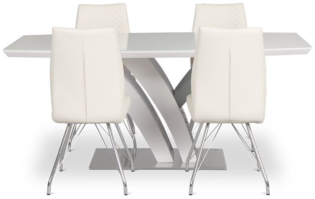 Lima White Table & 4 Upholstered Chairs