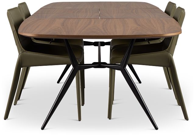 Margo Two-tone Rectangular Table & 4 Dark Green Upholstered Chair