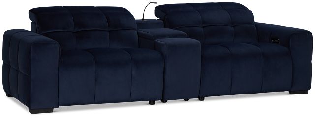 Gemma Navy Velvet Power Reclining Console Sofa