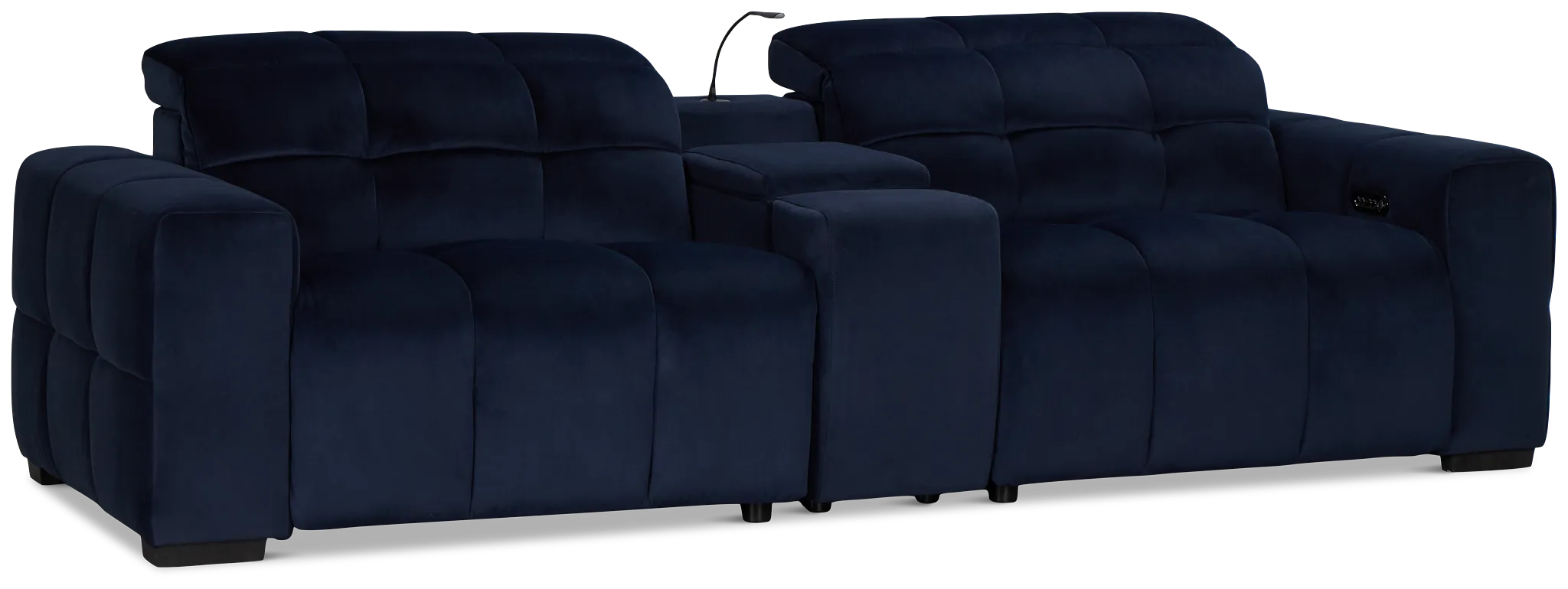 Gemma Navy Velvet Power Reclining Console Sofa