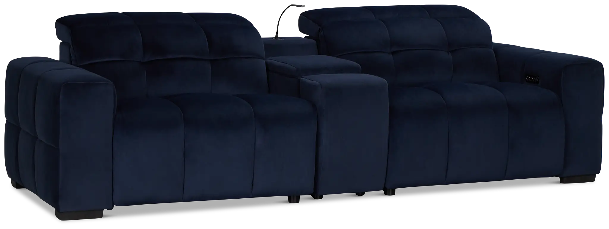 Gemma Navy Velvet Power Reclining Console Sofa Gemma Navy Velvet Power Reclining Console Sofa