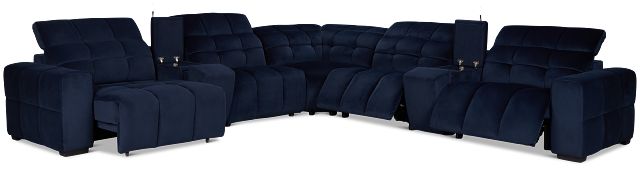 Gemma Navy Velvet Large Dual Power Left Chaise Sectional