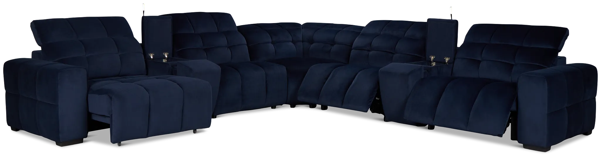 Gemma Navy Velvet Large Dual Power Left Chaise Sectional