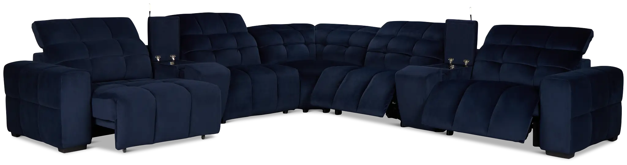 Gemma Navy Velvet Large Dual Power Left Chaise Sectional Gemma Navy Velvet Large Dual Power Left Chaise Sectional