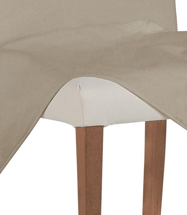 Destination Beige Long Slipcover Chair With Light Tone Leg