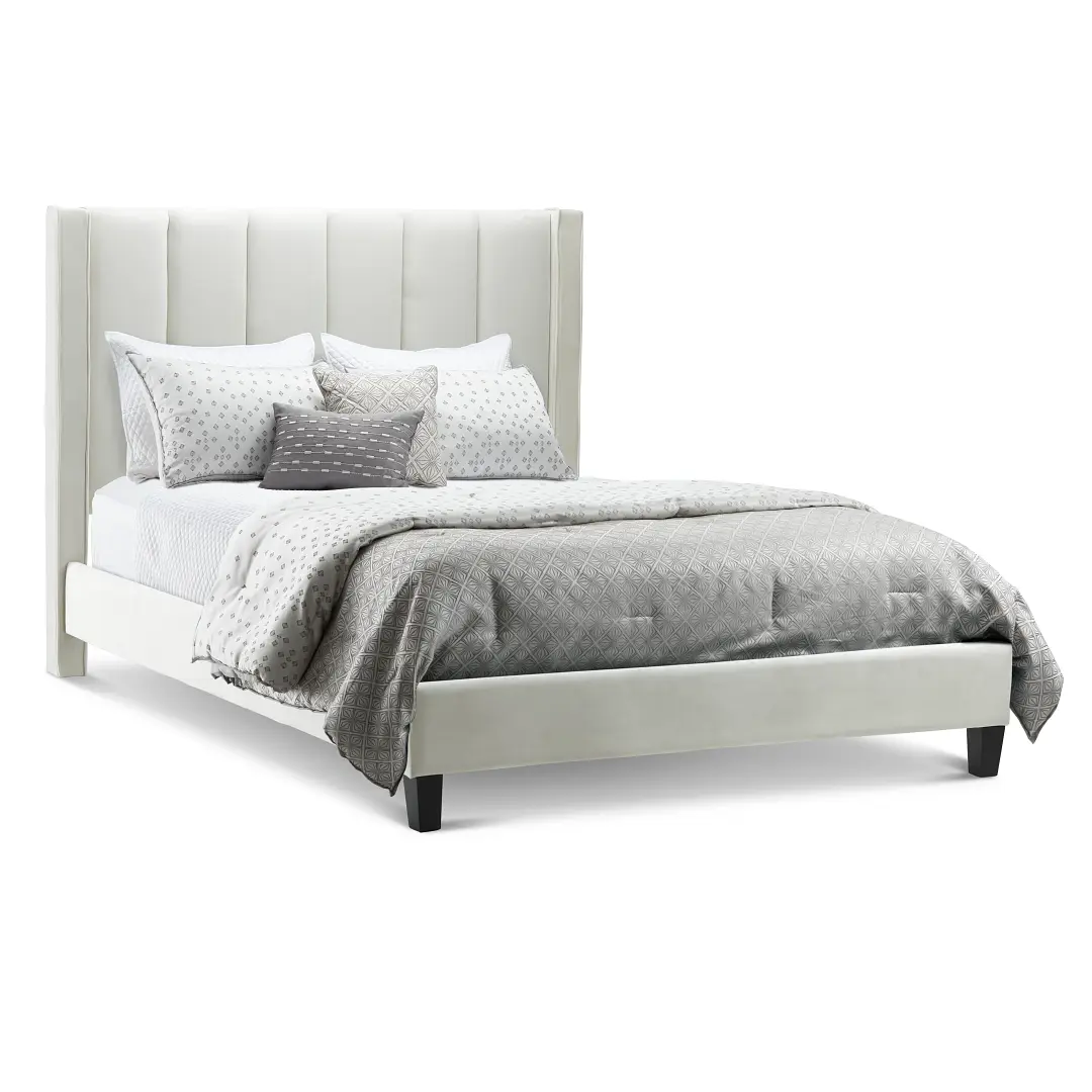 Audrey Beige Velvet Platform Bed Audrey Beige Velvet Platform Bed