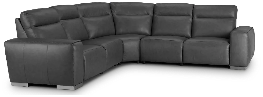 Elba Dark Gray Leather Small Dual Power Reclining Two-arm Sectional