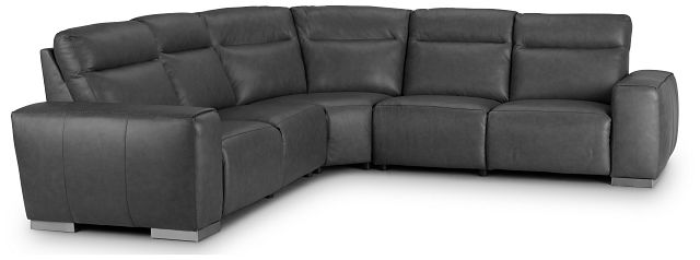 Elba Dark Gray Leather Small Dual Power Reclining Two-arm Sectional