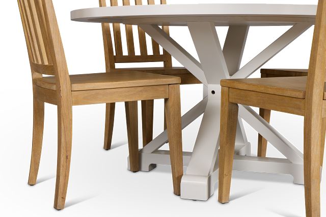 Nantucket White Round Table & 4 Light Tone Chairs