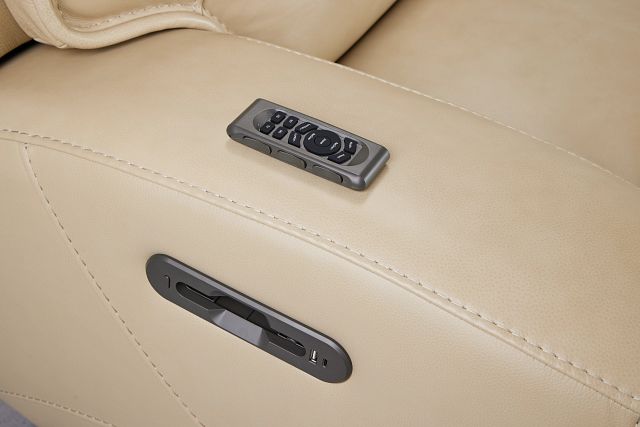 Casey Light Beige Lthr/vinyl Power Reclining Console Sofa