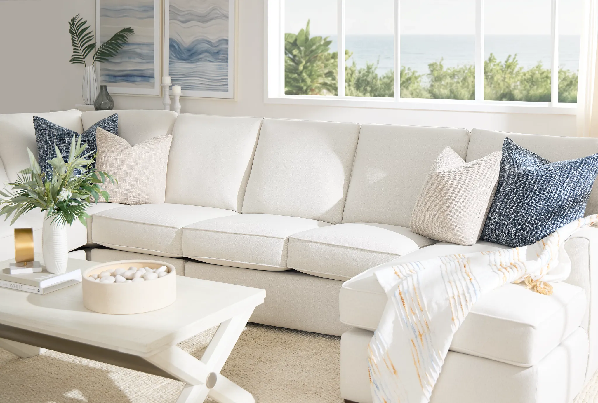 Tate Light Beige Fabric Medium Right Chaise Sectional