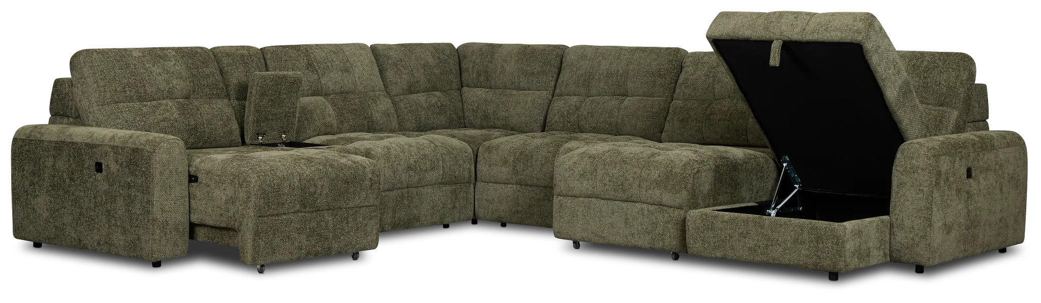 Hendrix Green Fabric Large Dual Power Right Extension Chaise Sectional