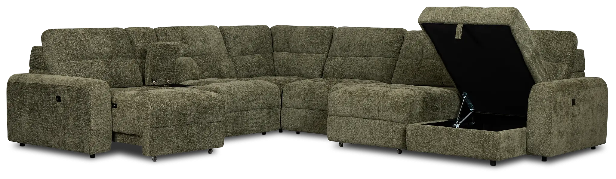 Hendrix Green Fabric Large Dual Power Right Extension Chaise Sectional Hendrix Green Fabric Large Dual Power Right Extension Chaise Sectional