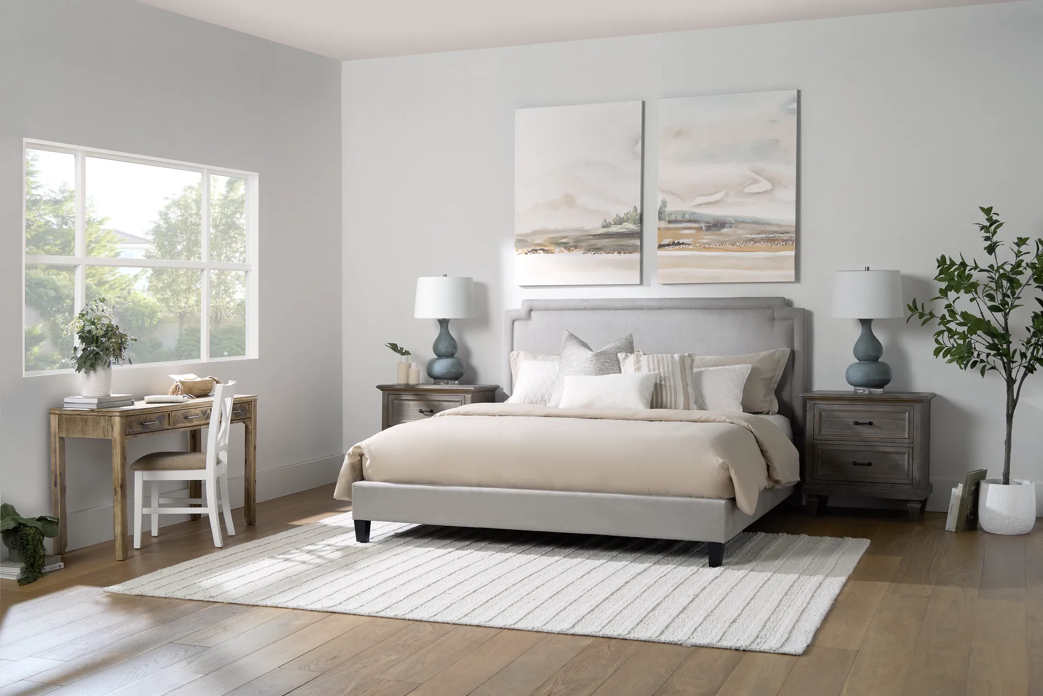 Whitney Light Gray Uph Platform Bed