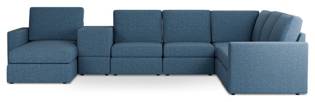 Citymod Blue Fabric Large Left Chaise Sectional With Media Console