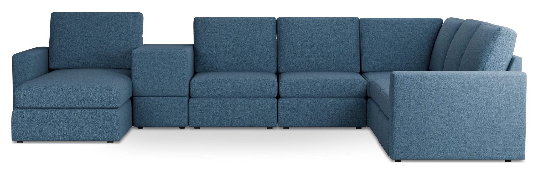 Citymod Blue Fabric Large Left Chaise Sectional With Media Console