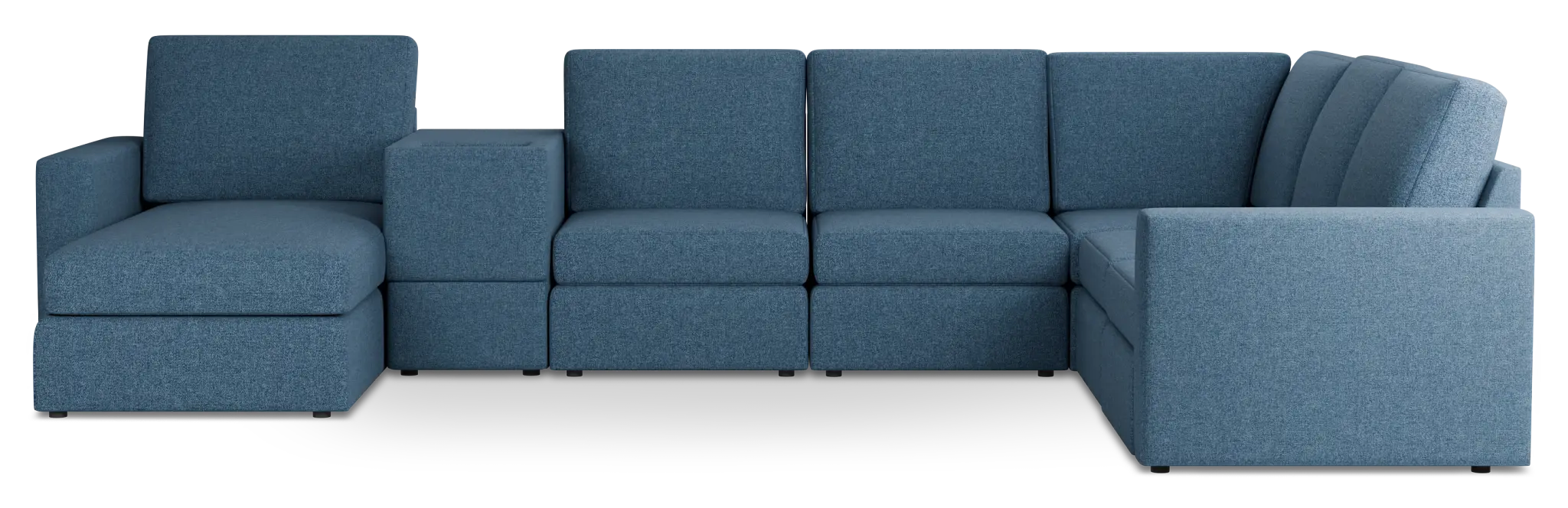 Citymod Blue Fabric Large Left Chaise Sectional With Media Console Citymod Blue Fabric Large Left Chaise Sectional With Media Console