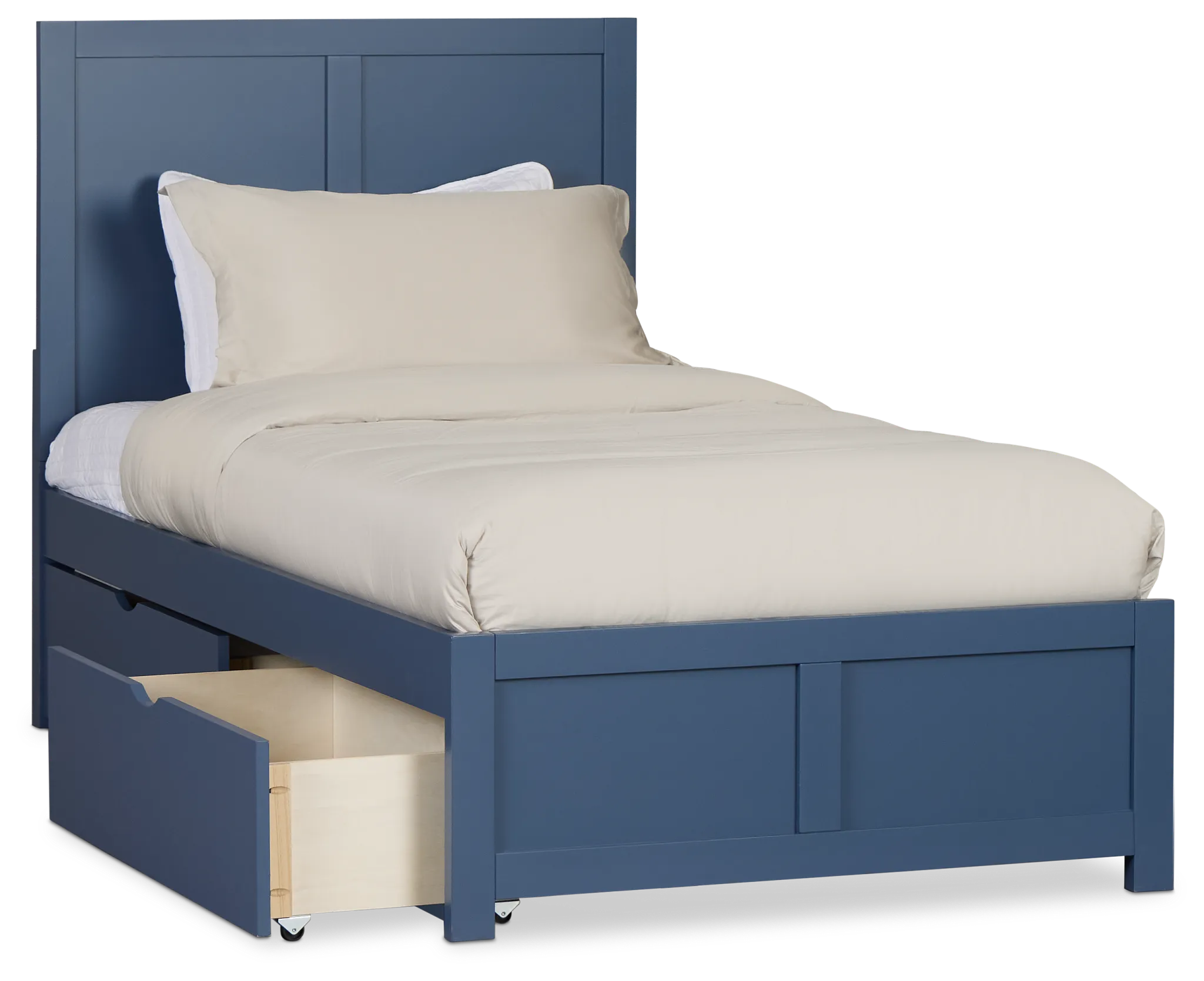 Charleston Dark Blue Panel Bed With 2 Storage Drawers