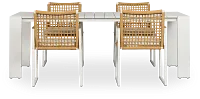 Sunrise White 86" Rectangular Table & 4 Teak Arm Chairs