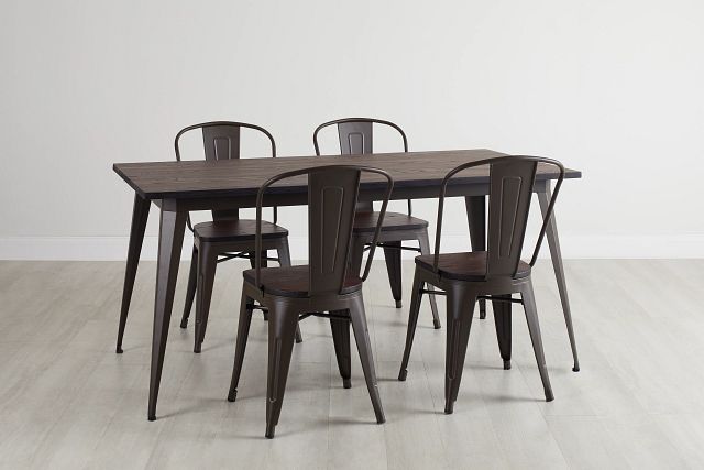 Harlow Dark Tone Rect Table & 4 Wood Chairs