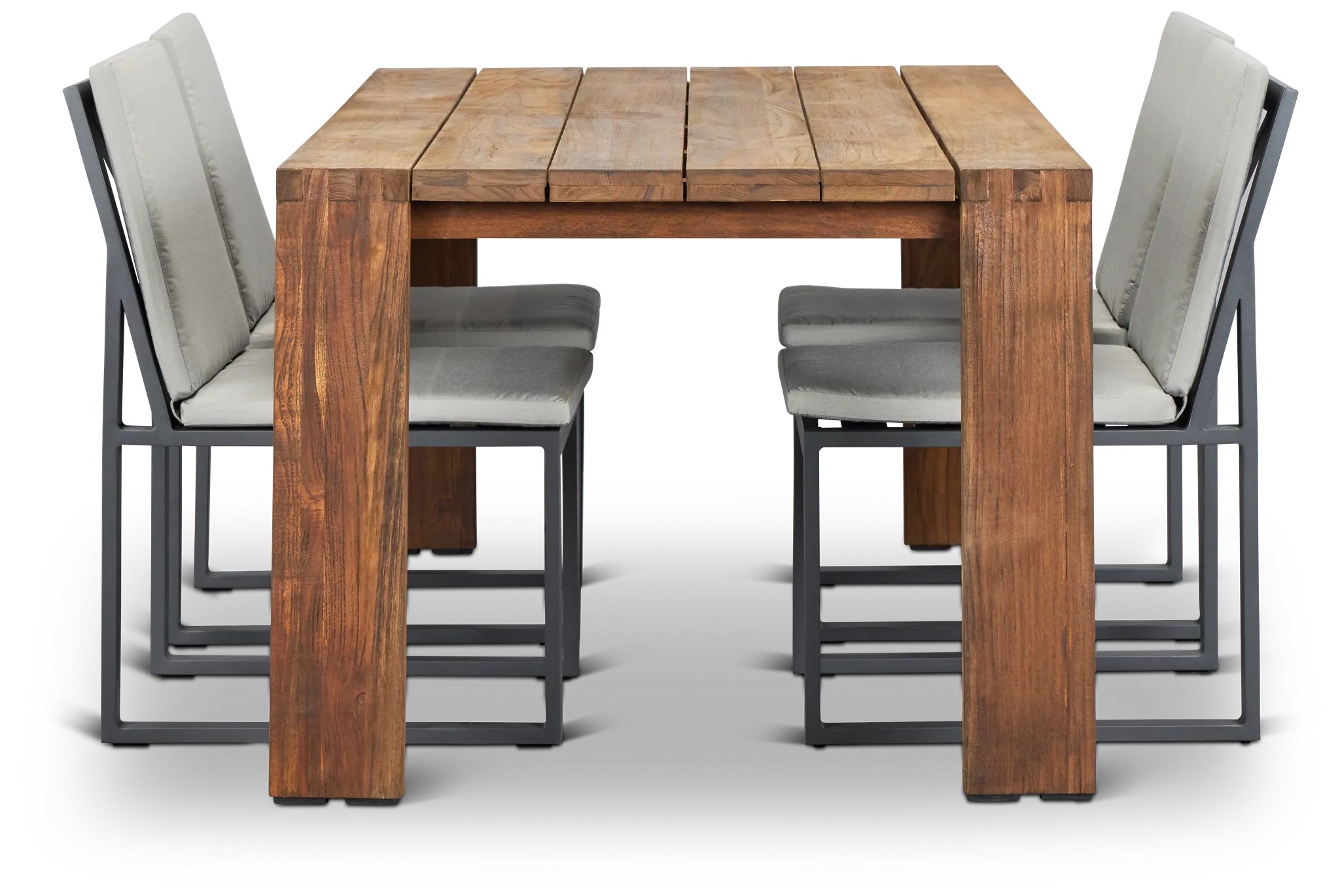 Linear Dark Gray 70" Teak Table & 4 Cushioned Side Chairs