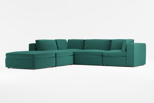 Destin Joya Green Velvet 5pc Bumper Sectional