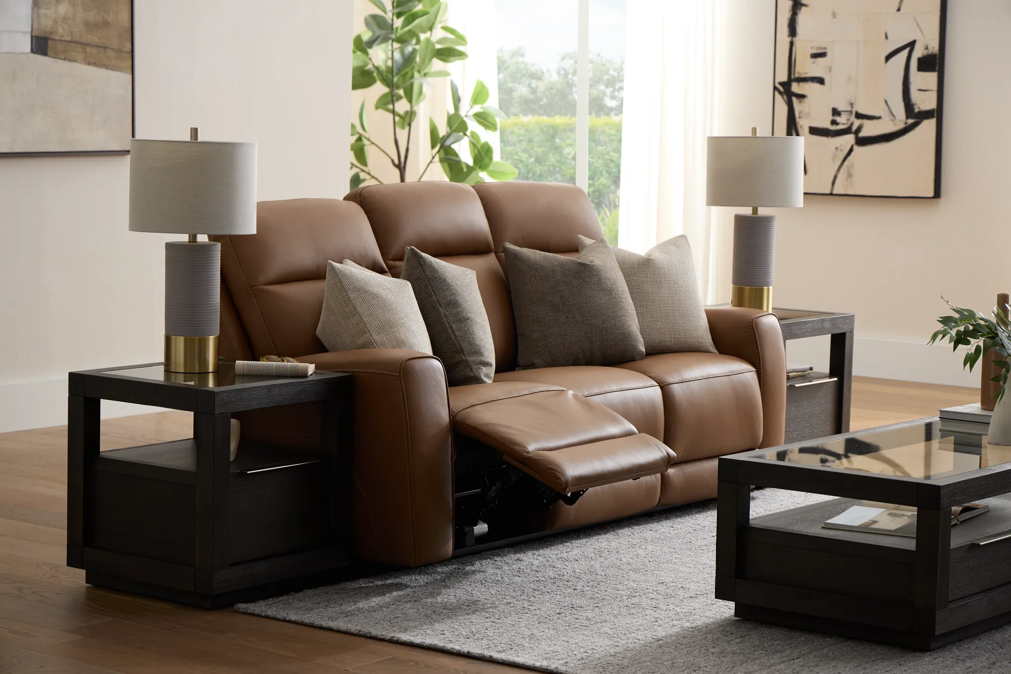 Belmont Medium Brown Lthr/vinyl Power Reclining Sofa
