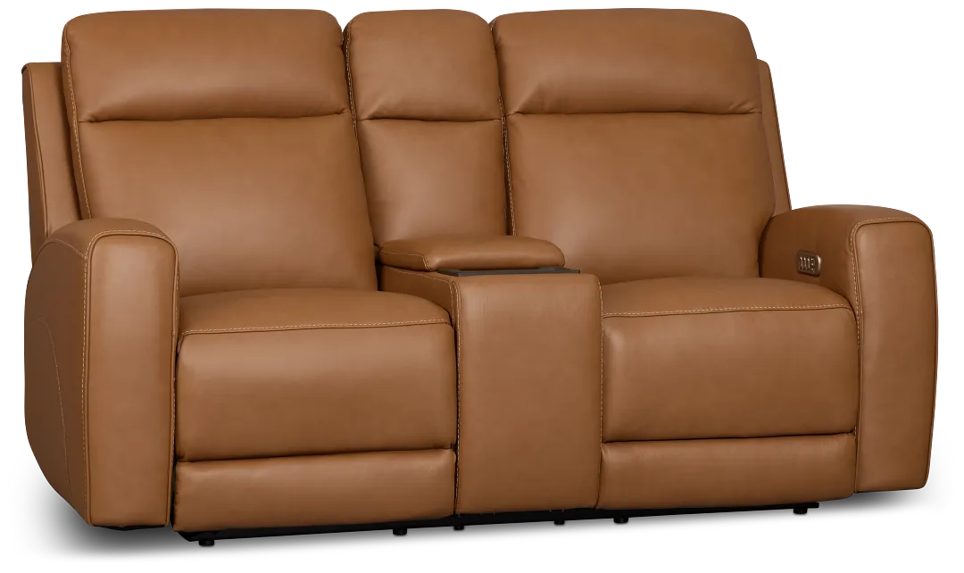 Flexsteel Belmont Medium Brown Lthr/vinyl Power Reclining Loveseat