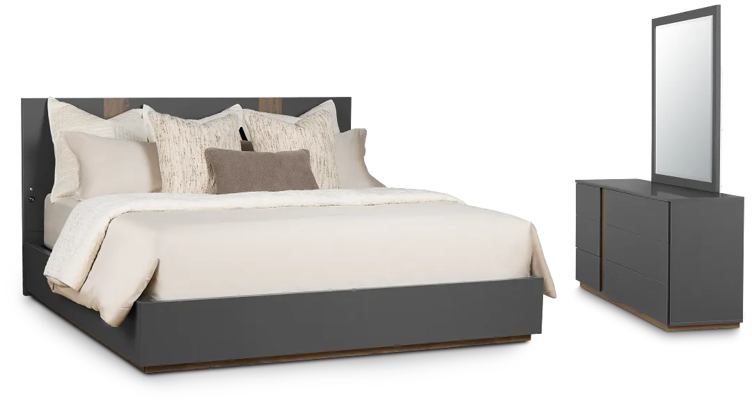 Brasilia Gray Platform Bedroom With Speaker