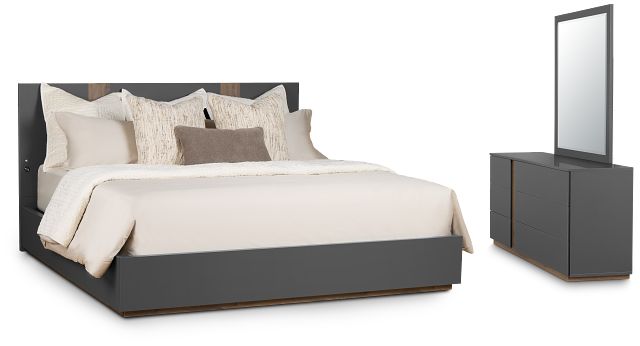Brasilia Gray Platform Bedroom With Speaker