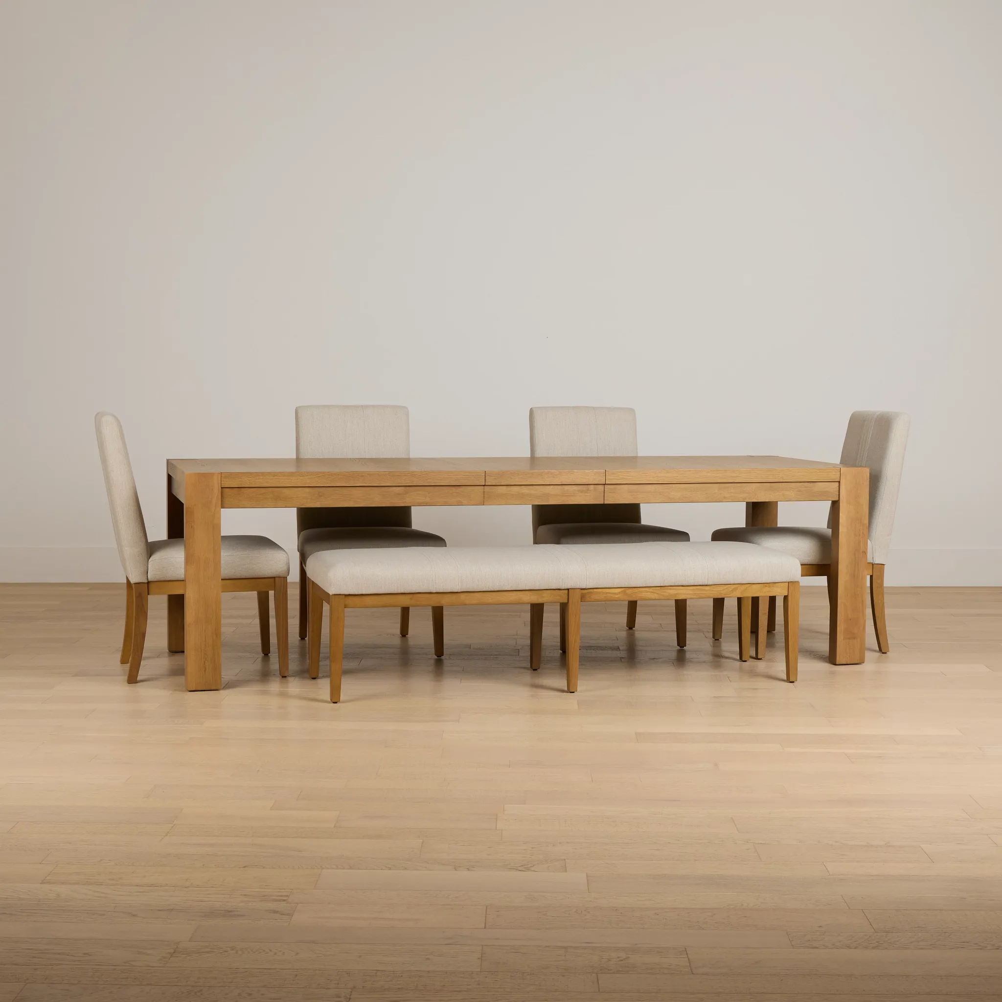 Tahoe Light Tone Rect Table With 4 Upholstered Side Chairs & Bench