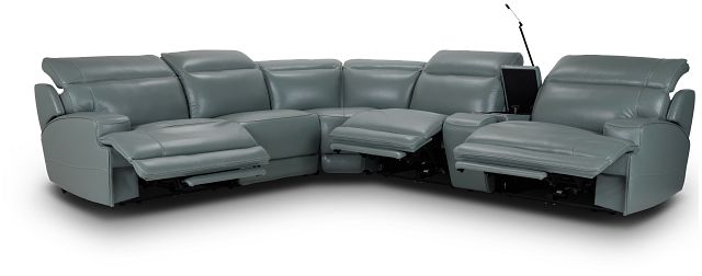 Reign Green Lthr/vinyl Medium Triple Power 2-arm Sectional