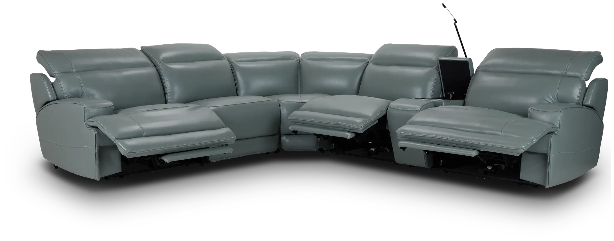 Reign Green Lthr/vinyl Medium Triple Power 2-arm Sectional Reign Green Lthr/vinyl Medium Triple Power 2-arm Sectional