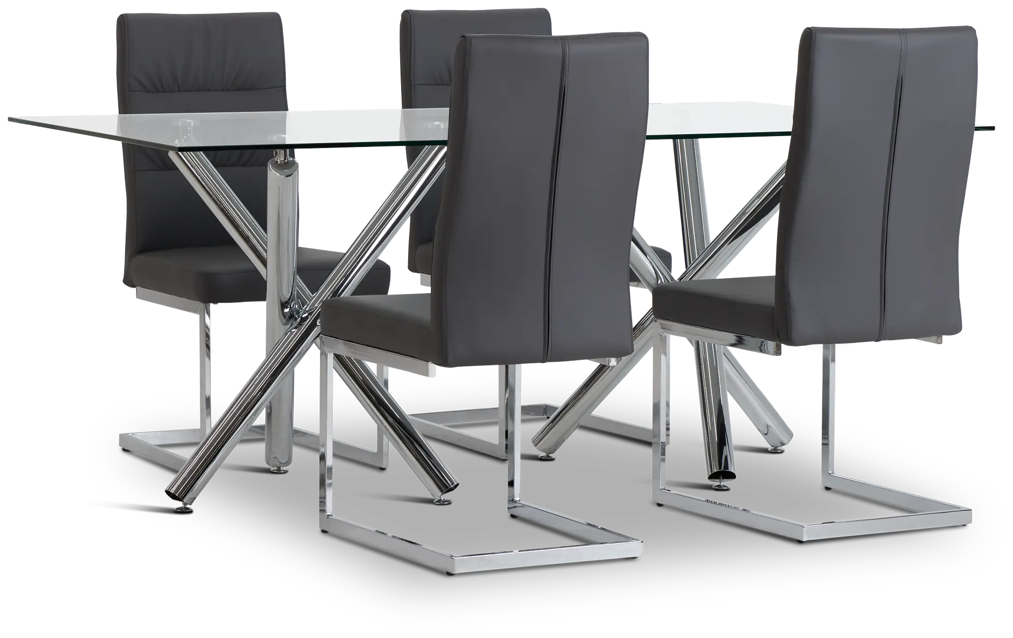 Quincy Glass Gray Table & 4 Upholstered Chairs Quincy Glass Gray Table & 4 Upholstered Chairs